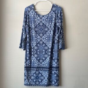 Buttery Soft Good Apt. 9 Blue and White Geometric Patterned Dress‎